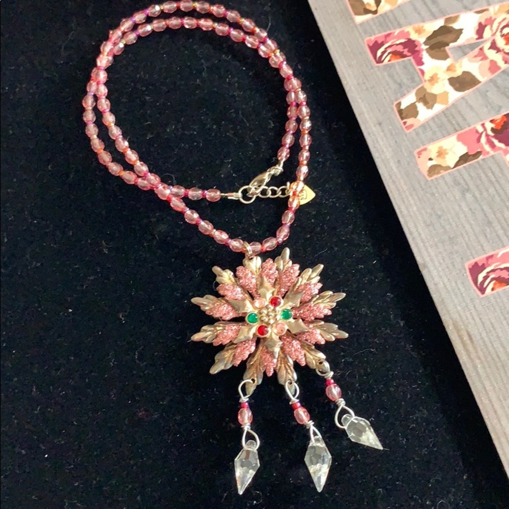 ⭐️Adorned Crown artisan assemblage pink crystal snowflake necklace